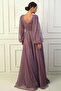 V-neck Balloon Sleeve Long Tulle Dress - Front and Back Design - 4
