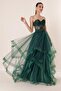 Bead Embroidered Sheer Layered Tulle Taffeta Long Evening Dress - 2