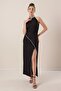 Stone Detailed Long Dress with Slit on the Front - 2