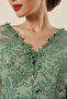 Front Back V Neck Top Glitter Motif Lined Long Tulle Dress - 4