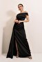 Madonna Collar Slit One Side Long Lined Satin Long Dress - 3