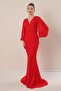 Double Breasted Neckline Front Gathered Lined Long Chiffon Dress - 3