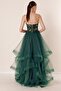 Bead Embroidered Sheer Layered Tulle Taffeta Long Evening Dress - 4