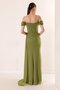 Front Gathered Low Sleeve Lined Silvery Long Dress - 2