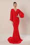 Double Breasted Neckline Front Gathered Lined Long Chiffon Dress - 2