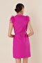 Double Breasted Neck Feather Detailed Belted Dress - 5