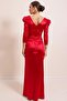 Double Breasted Neckline Side Gathered Lined Long Satin Dress - 5