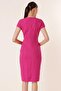 Double Breasted Neck Half Moon Sleeve Stone Detailed Dress with Slit on the Front - 4