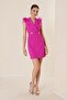 Double Breasted Neck Feather Detailed Belted Dress - 3
