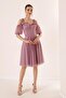 Pleated Balloon Sleeves Lined Glitter Tulle Dress - 3