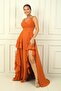 Women's Long Chiffon Dress with Rope Straps, Side Slits, Lining, and Ruffles - 2