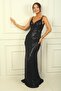 Women's Rope Strap Beaded and Sequined Shawl Patterned Lined Wide Size Range Long Fish Dress