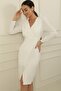 Double-breasted Single Collar Bead Detailed Half Lined Wrap Dress - 3
