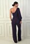 Women's Single Sleeve Stone Rope Strap Low Waist Crepe Jumpsuit - 4