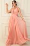 Long Chiffon Evening Dress - Pleated Dress with Backless, Knot Detail and Lining