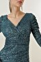 Double Breasted Neck Front Draped Lined Sequined Long Dress - 4