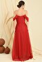 Low Sleeve Lined Skirt Pleated Glitter Long Tulle Dress - 5