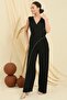 Double Breasted Collar Single Sleeve Jewel Detailed Pocket Crepe Jumpsuit - 3