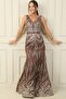 Thick Straps Ghost Tulle Lined Glitter Long Dress - 3