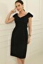 Madonna Collar Appliqued Lined Crepe Dress - 2
