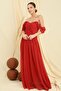 Low Sleeve Lined Skirt Pleated Glitter Long Tulle Dress
