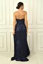 Front Draped Lined Strapless Sequined Long Dress - 4