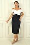 Stripe Rope Strap Cross Collar Double Color Double Fabric Evening Dress - 2