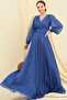 Double Breasted Collar Sleeves Buttoned Lined Glitter Long Dress - 2