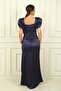 Square Neck Watermelon Sleeve Draped Front Satin Long Pencil Dress - 4