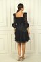 Women's Square Neck Long Sleeve Waist Belt Pleated Organza Short Dress - 4