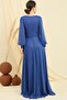 Double Breasted Collar Sleeves Buttoned Lined Glitter Long Dress - 4
