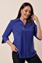 Polo Neck Quarter Sleeve Plus Size Blouse - 2