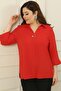 Polo Neck Quarter Sleeve Plus Size Blouse - 2