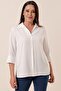 Polo Neck Quarter Sleeve Plus Size Blouse - 2