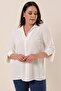 Polo Neck Quarter Sleeve Plus Size Blouse - 3