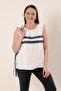 Sleeve Fold Pocket Stripe Neck Jacket Transverse Stripe Blouse Plus Size Viscose 2-Piece Set - 3
