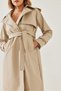 Women's Beige Front Aller Detail Leather Trench Coat 2432 60351115 - 2