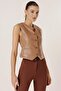 Buttoned Front Pocket Lined Leather Vest - 3