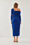 Women's Cobalt blue Patterned Candy Fabric Lined Dress 4435 60351212 - 4