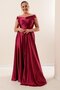 Madonna Yaka Waist Belt Lined Slit Plus Size Long Satin Dress - 3
