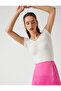Basic Gathered V-Neck Ribbed Short Sleeve T-Shirt