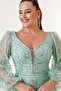 Front Back V-Neck Glittery Flock Print Plus Size Long Dress - 4