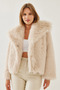 Women's Beige Fur Araboy Coat 2429 60351214 - 6