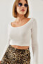 Women's White Square Neck Long Sleeve Basic Crop Blouse 2405 60351046 - 2
