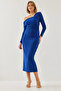 Women's Cobalt blue Patterned Candy Fabric Lined Dress 4435 60351212