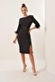 Belted Dress with Rhinestone Sleeves and Feather Detail - 2