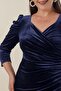 Double Breasted Neckline Front Draped Plus Size Velvet Long Dress - 8