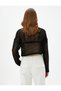 Crop Mesh Sweater Long Sleeve Crew Neck Cotton - 4