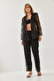 Women's Black Sequined Semi-Transparent Textured Top and Bottom Set Mbms026 60501026 - 6