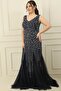Front Back V-neck Jewel Embroidered Back Tie-Up Lining Large Size Long Dress - 3
